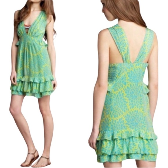 NANETTE LEPORE Santa Fe Hot Tamale Silk Ruffle Floral Print Mini Dress - Picture 1 of 10